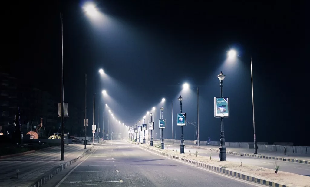 LED street lights installed in urban environments