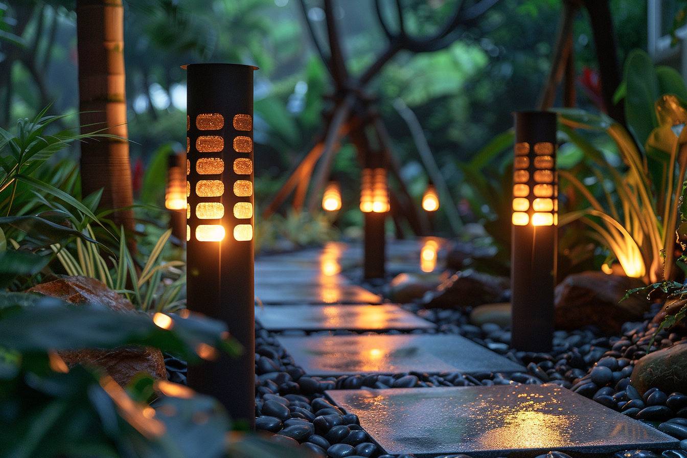 Energy Efficient Led Bollard Lights Installed In An Outdoor Garden Or Pathway, Showcasing Their Long Lifespan And Low Energy Consumption.