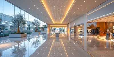 A Photo Of A Shopping Mall With Bright And Welcoming Lighting, Showing Minimal Glare And Energy Efficient Fixtures.