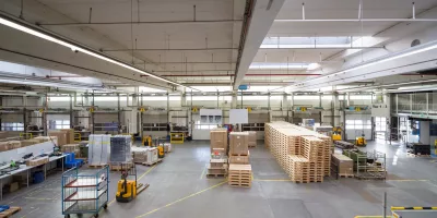 High Bay Led Lights Illuminating A Vast Warehouse Space